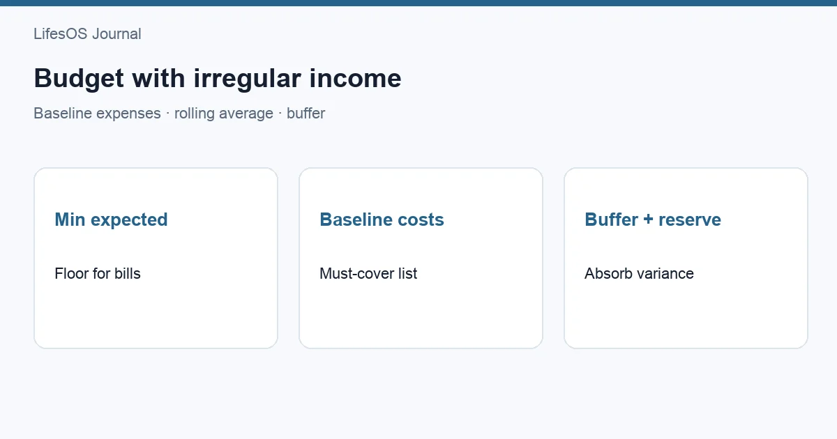 Irregular income budget with baseline expenses and cash buffer