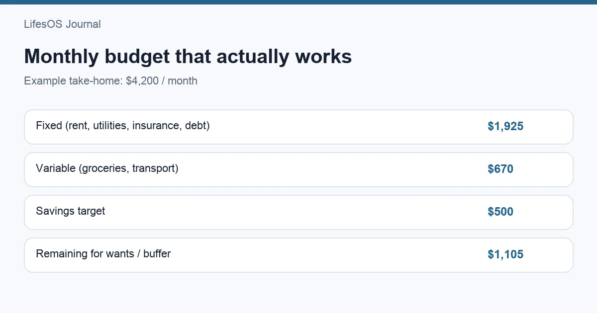 Example monthly budget for $4,200 take-home income