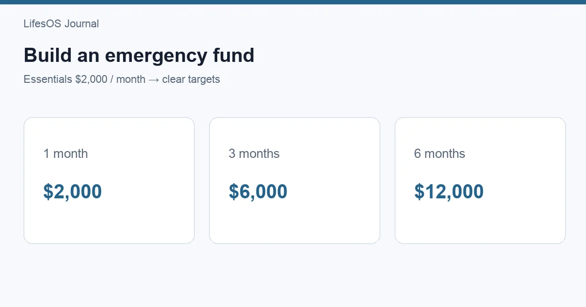 Step-by-step emergency fund plan with monthly savings milestones